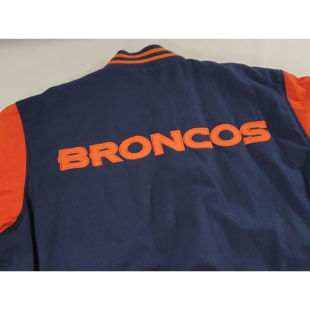 NFL Denver Broncos Reversible Super Bowl Varsity Jacket Coat Men's Sz L Coat EUC